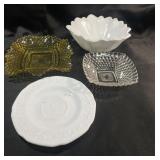 Milk Glass Flower Bowl & Floral Plate and 2