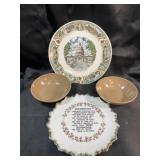 2 China Glass Souvenir Plates with 2 small Bowls