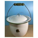 15 inch, vintage white enamel chamber pot with