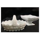 Vintage Milk Glass Bowl & Basket Planter