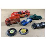 ERTL and Hot Wheels cars & 2 badges-Viper, Coca