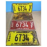 1991, 1992 and 1985 Illinois farm license plates