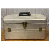 Vintage Aluminum Tackle Box with yellow tray and