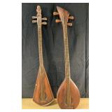 Vintage chalkware 22" dulcimers, no markings seen