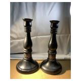 Pair of black wooden candlesticks 7 inches tall