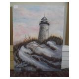 Oil on Canvas Signed Bata Lighthouse Scene
