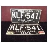 Two Michigan Plates Black KLF 541
