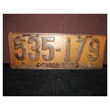 Antique Pennsylvania Plate 1922