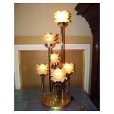 Brass Lamp with 4 Frosted Flower Shades
