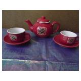 Red Stoneware Demi Tassi Tea Set