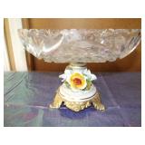 Vintage Capadiamonte Crystal Brass Pedistal Bowl