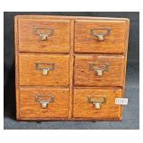 Oak Library Catalog Card File Box 6 Drawers 14" w