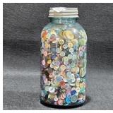 Vintage Buttons in Blue Half Gallon Ball Jar
