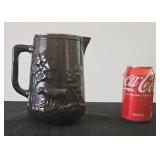 Heavy Stoneware Dark Brown Glaze Pitcher with