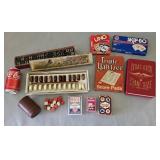 Game Lot (Dominoes, Glass Backgammon Pieces, Card