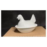 White Milk Hen on Nest Indiana Glass 6ï¿½
