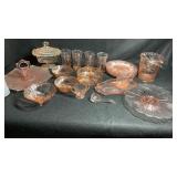 Pink Depression Glass Dish Lot Cake Plate Ice
