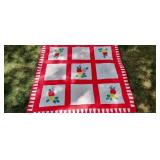 Hand Appliqued Hand Quilted Floral Quilt 75.5" x