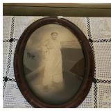 Vintage Framed Photograph Bubble Glass Farm Woman