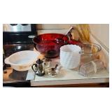 Serving Bowl Lot Red FIRE KING Wheat Clear White