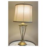 Table Lamp 32" Brass Metal Glass Base Silky Shade