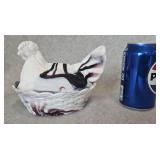 Chocolate/White Slag Glass Hen on Nest (5.5