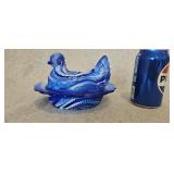 Blue & White Slag Glass Hen on Nest (6.5 inch)