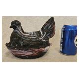 Brown/Blue Slag Glass Hen on Nest (7.5 inch)