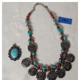 Vintage Necklace Pendant Turquoise Colored