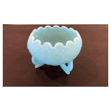 Fenton 3 Foot Blue Bowl (1 foot chipped and wear
