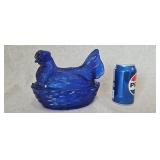 Cobalt Blue Hen on Nest (8 inch) (Damage on