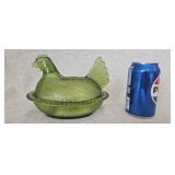 Green Glass Hen on Nest (7 inch)