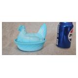 Blue Glass Hen on Nest (5.5 inch)