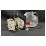 Glass Pitcher and Condiment Caddy Ruby Goblet