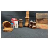 Wood and Mother of Pearl Ball Milk Glass Salt