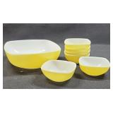 Pyrex Square Yellow 410-12 oz Bowls with 525B