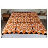 Vintage Black Orange Machine Pieced Hand Quilted