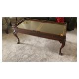 Ornate Carved Wood Glass-Top Rectangular Coffee