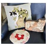 Wool Hooked Cat Pillow Weighted Doorstop Vintage