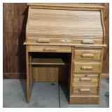 Oak Roll top Desk 5 Drawers  36"W x 45"H x 24"d