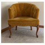 Curved Back Chair Gold Velvet Tufted Queen Anne