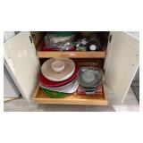 Dishes Carafe Vases Contents of Cabinet Lot