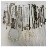 Silver Tone Necklace Lot Long Statement