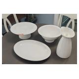 White Stoneware Cake Platter Oval Serving Platter