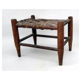 Antique Splint Seat Bench Foot Stool