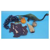 Burl Wood Slab, Scrimshaw, Faux Fruit, Art Pottery