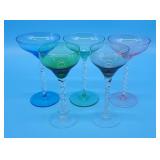 5 Crystal Twist Stem Glass Wine Goblets Pink Blue