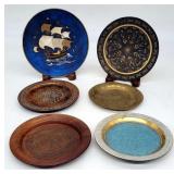 6 Decorative Plates Wood Brass Inlay Ship Royal Co