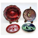 4 Enamel on Copper Dishes Winter, Thunderbird, Ang