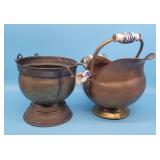 Copper Coal Skuttle, Copper Pot Porcelain Handles
